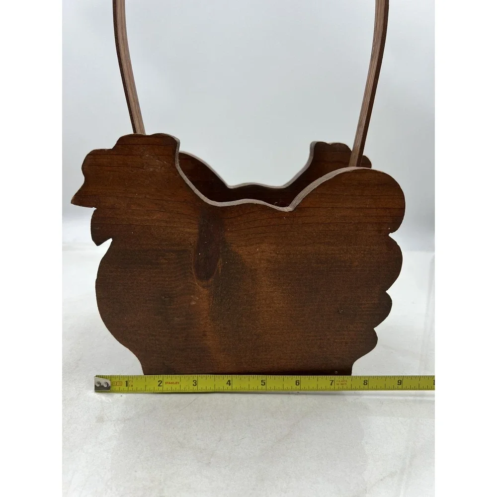 VTG Wooden Chicken Basket Hen Shaped Farmhouse Decorative Caddy Brown Rustic